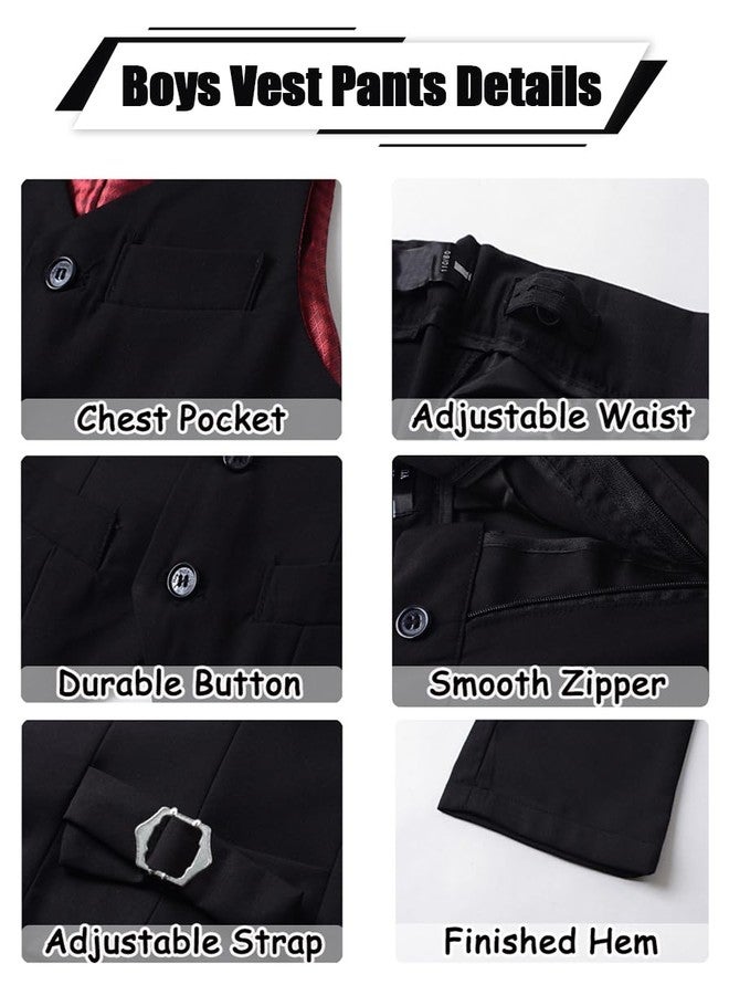 SaiLiiny Boys 4 Pieces Black Suits Slim Fit Outfits Vest Sets Formal Dresswear for Boy Suit Size 7 - Image 5